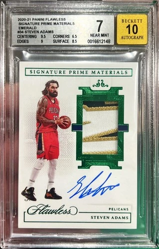 2020-21 Flawless Steven Adams Game Worn Prime Patch Auto Emerald 5/5 Bgs 7 / 10