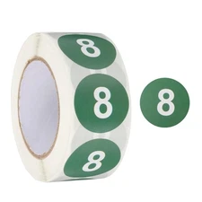 Number 8 Stickers 1" Round Coded Self-Adhesive Labels Dark Green 500Pcs/Roll