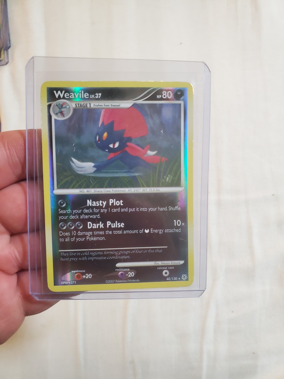 LP  Weavile - 40/130 - Pokemon Diamond & Pearl Reverse Holo Rare w top loader