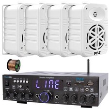Pyle PDA4BU 200W Bluetooth Receiver, 4x 5.25" 500W Indoor/Outdoor Speakers, Wire