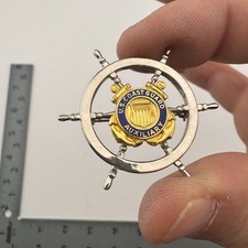 U.S. Coast Guard Auxiliary Enamel Ship Wheel Brooch Pin Silver/Gold Tone