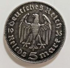 1935-A Germany 5 Reichsmark Silver Coin (.900) WWII Era 13.9g