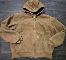 Carhartt J130 Active Jacket Brown Duck Canvas Hooded Workwear Mens XL