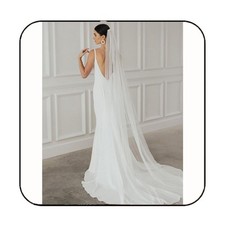 1 Tier Cathedral Bride Wedding Veil White Long Bridal Veil Tulle Veils with C...