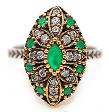 Ottoman Empire Style 1CT Treated Emerald 925 Sterling Silver Ring Sz 7 HB1-7