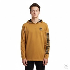 Timberland Boy LG 14/16 Brown Black Logo Hooded Long Sleeve Lightweight Shirt