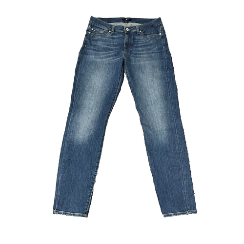 Womens Jeans Slim Carrot Mid Blue Stretch Denim 7 For All Mankind W30 L30