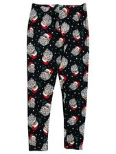 Junior Womens Black Santa Stretch Fit Christmas Holiday Leggings Pants