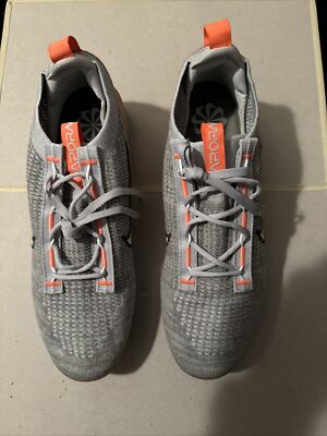 New Nike Air VaporMax Flyknit 2021 Shoes Grey Fog Bright Mango Men's 12.5 Wmn 14