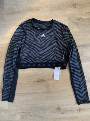 Adidas Training Hyperglam Crop Top mit Zebramuster in Schwarz