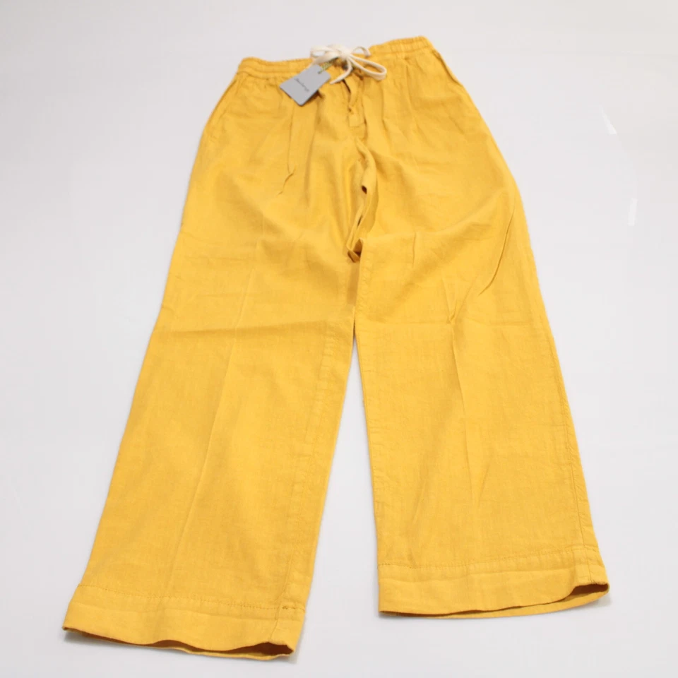 Pantalones con cordón informales Sartorio Kiton nuevos con etiquetas talla 34 EE. UU. en mezcla de lino amarillo Foto 3 de 4