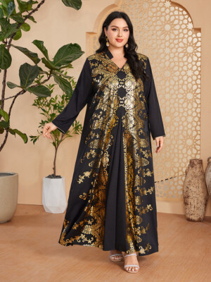 knee length dresses for ladies Eastessence Presents Lace Panel Flared Abaya Dress and Hijab Set Available Only at Eastessence.com. L / 64[+$4.99]