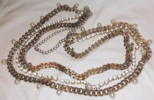 Vintage Chunky 1980's Dangling Faux Pearl Rhinestone Heavy Chain Statement Belt