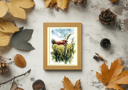 Hand Holding Wheat Painting 5"x7" Print on Matte Paper Rustic Field Harvest Art - Picture 11 of 18
