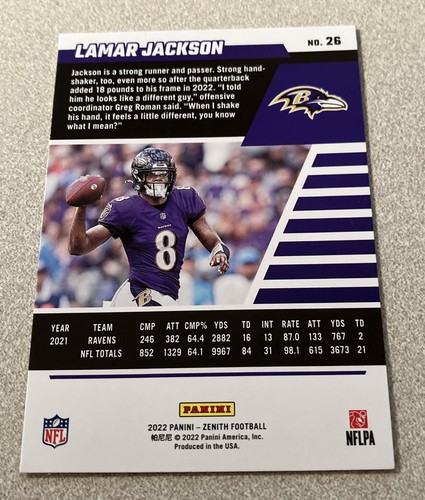 2022 Panini Zenith No Huddle Pink #26 Lamar Jackson Ravens - Picture 2 of 2