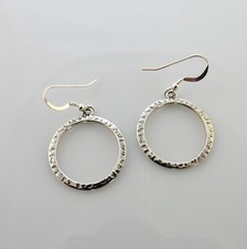 Southwestern Sterling Silver Handmade Textured Hoop Circle Dangle Earrings