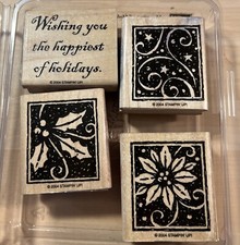 Stampin' Up "Happiest of Holidays" Wood Mounted Rubber Stamp Set of 4 - 2004-b1