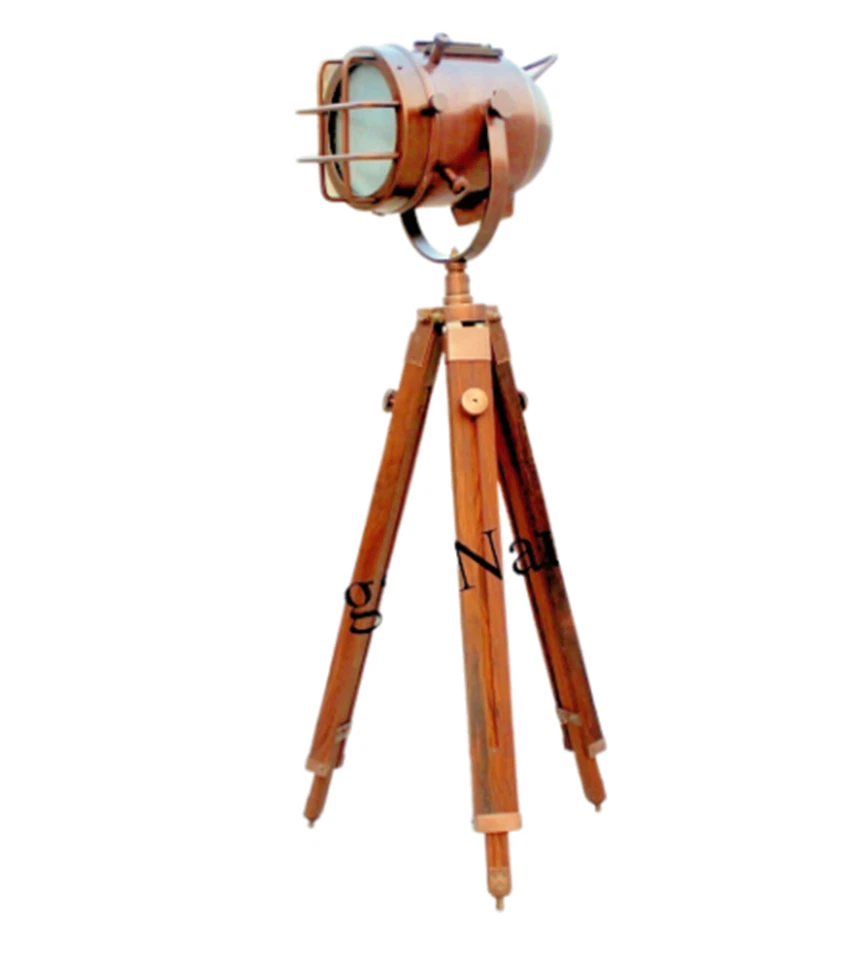 Lámpara de pie de estudio náutico trípode reflector decoración del hogar foco lámpara de cobre Foto 4 de 4