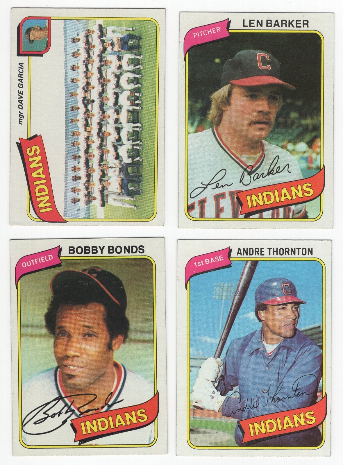 1980 Topps Baseball Cleveland Indians Team Set of 29 Cards - Len Barker - A