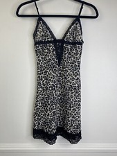 VICTORIA'S SECRET Black And White Leopard The Lacie Babydoll Nightie Slip Sz M