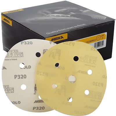 Mirka Gold Hook-It DA Schleifscheiben - 150 mm 6'' 320er-Körnung 6+1 Lochschleiferpads