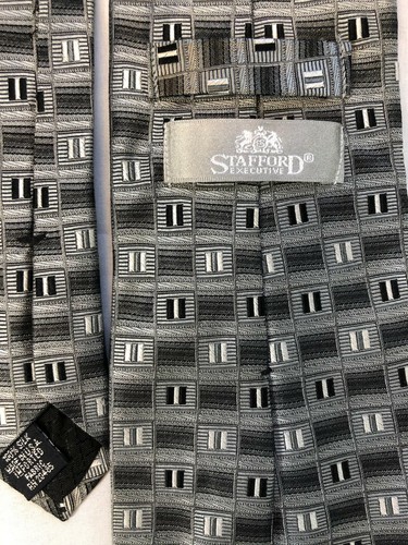 Stafford Executive Designer Neck Tie 100% Silk 59.5" x 4" Grey Black White #1148 - Picture 4 of 4
