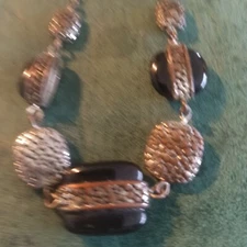 Napier Black & Silver Necklace. Missing Piece of Circle Left Side 16"