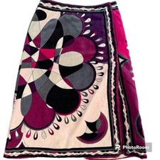 Vintage 70s Emilio Pucci Multicolor Signature Print Velvet Midi Skirt Sz 12