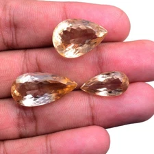 VVS 3 Pcs Natural Citrine 18mm-25mm Pear Cut Untreated Gemstones Wholesale Lot