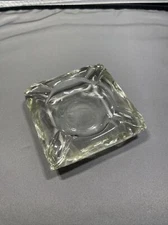 Vintage Clear Glass Ashtray 4" X4" 1.25" Tall Square Heavy Duty - Four Slots