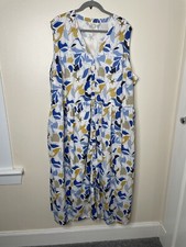 Ladies SEASALT White/Blue/Yellow Shale Way Dress Size 26-28  Button Front Pocket