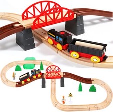 Wooden Train Set for Toddler,40 Piece with Train Track Electric Operated Fits