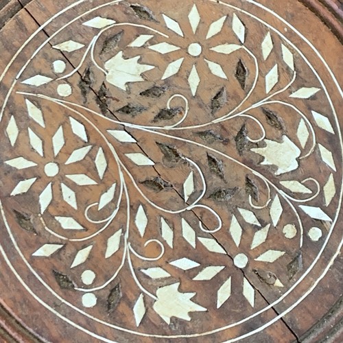 Vintage Artisan Carved Octagonal Folding Teak Side Table Inlay Anglo Indian - Picture 5 of 16