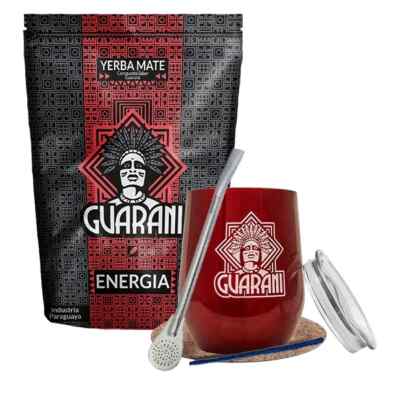 Mate Tee Set Guarani Energy Guarana 500g Mate Becher Rot 350 ml Bombilla