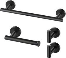 Black Towel Bar 4-Pieces Matte Black Bathroom Hardware Stainless Steel Round Wal
