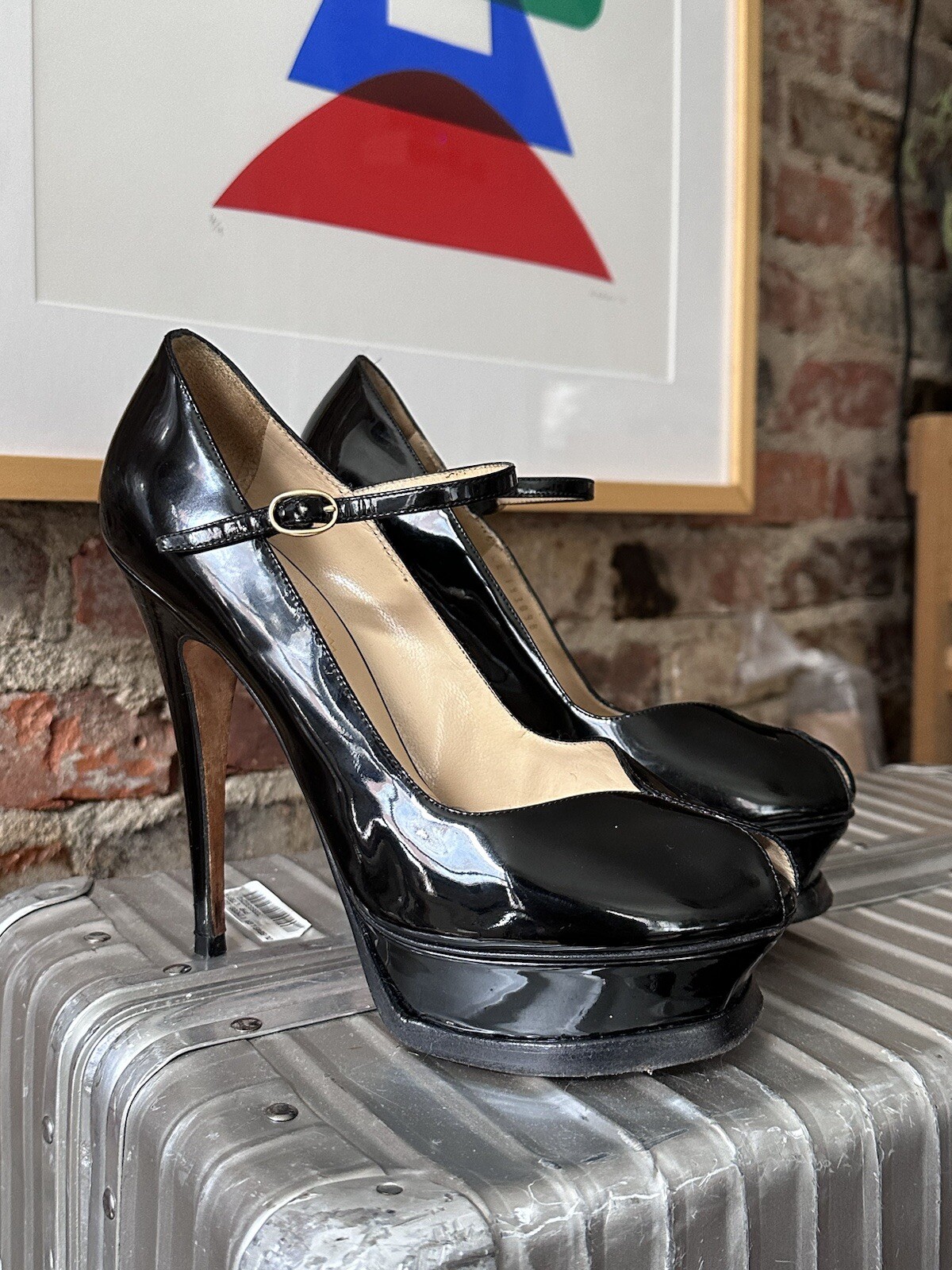 SAINT LAURENT YSL Platform Peeptoe Tacchi Laurent in pelle patinata 38