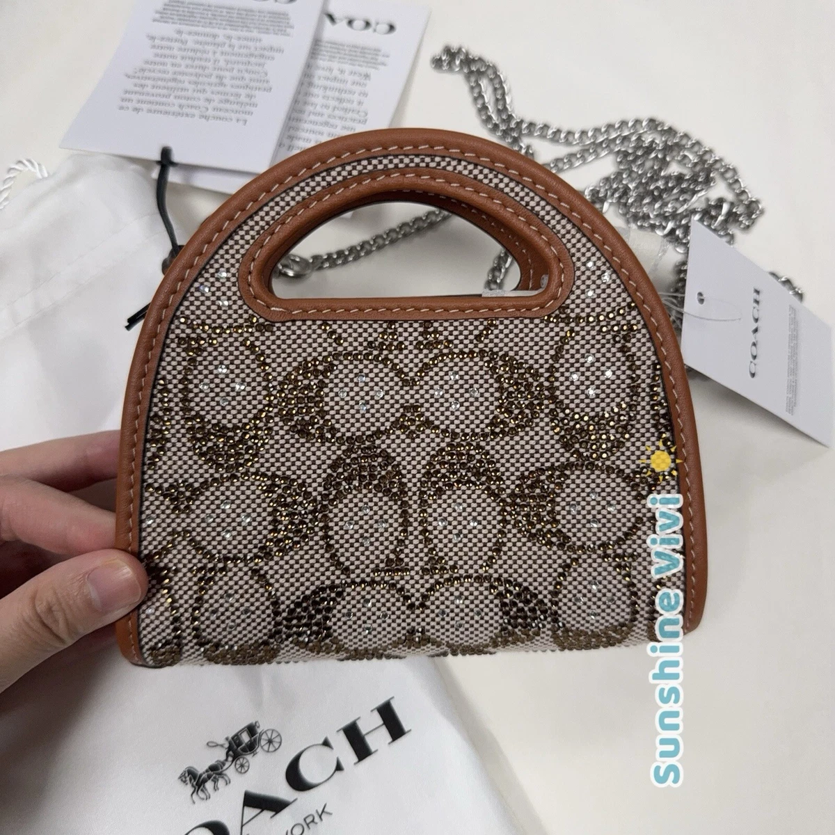 NWT Limited Coach Top Handle Card Case In Crystal Signature