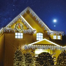 Image of 240 Led Multi Use Snowing Effect Icicle Chaser Lights Garden Blue & White