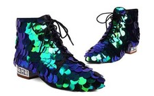 Women's Lace Up Stage Fashion Performance Ankle Boots Sequins Shoes Clubwear New