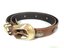 NANNI Brown Leather Silver Studded Gold Solid Brass Buckle 90/36 Vintage Italy