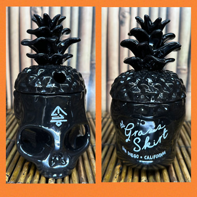 Skully Lidded Pineapple Black Skull Tiki Mug Grass Skirt Geeki Tikis San Diego