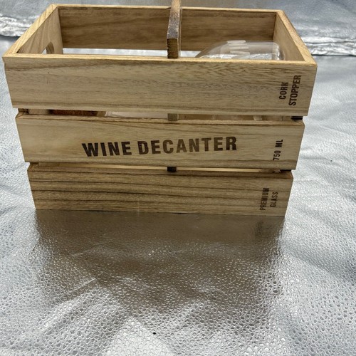 Artland Set Decanter Vino 750ml Con Tappo Sughero Cassa Legno Barware Regalo - Foto 10 di 17