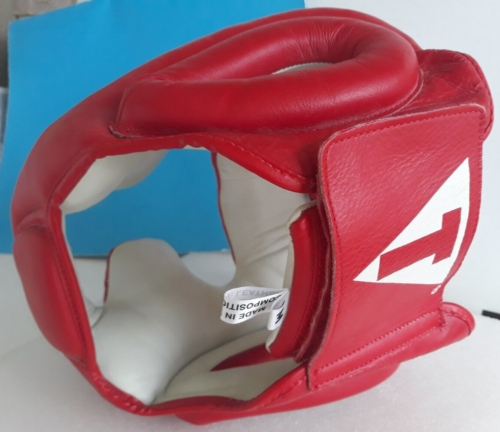 TITLE Boxing Full Face Training Headgear Composition: Leather Red/White ~ Size M - Picture 18 of 20