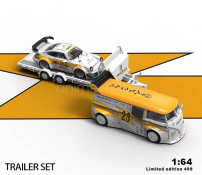 VW-T1 RWB964 Auroramode ミニカー trailer Diecast Model Sport 964 RWB Trailer Camper Van T1 1:64 Aurora set ミニカー
