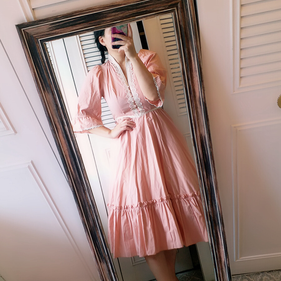 vintage GUNNE SAX peach pearl button prairie dress Gem