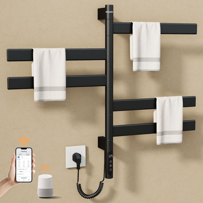 Wi-Fi Controlled Heated Towel Rack, 5-Bar Wall-Mounted, Matte Black