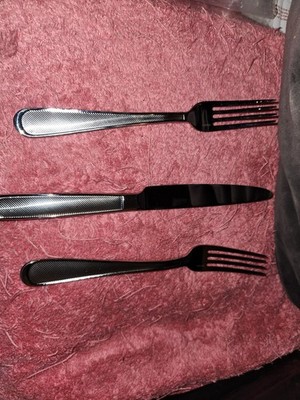 3 - Christofle CONCORDE Stainless Diagonal Line Glossy Flatware Read Description