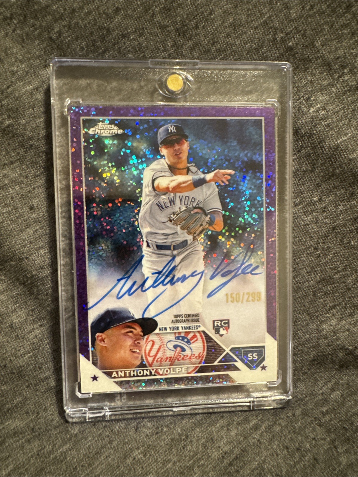 2023 Topps Chrome - Rookie Autographs Anthony Volpe #RA-AV Purple Speckle /299