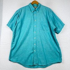 Vintage LL Bean Men's XL Tall Blue Short Sleeve Button Down Shirt Made in USA