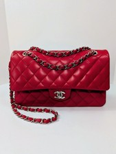 Chanel Rare Red 17b Classic Medium Quilted Lambskin Double Flap Bag